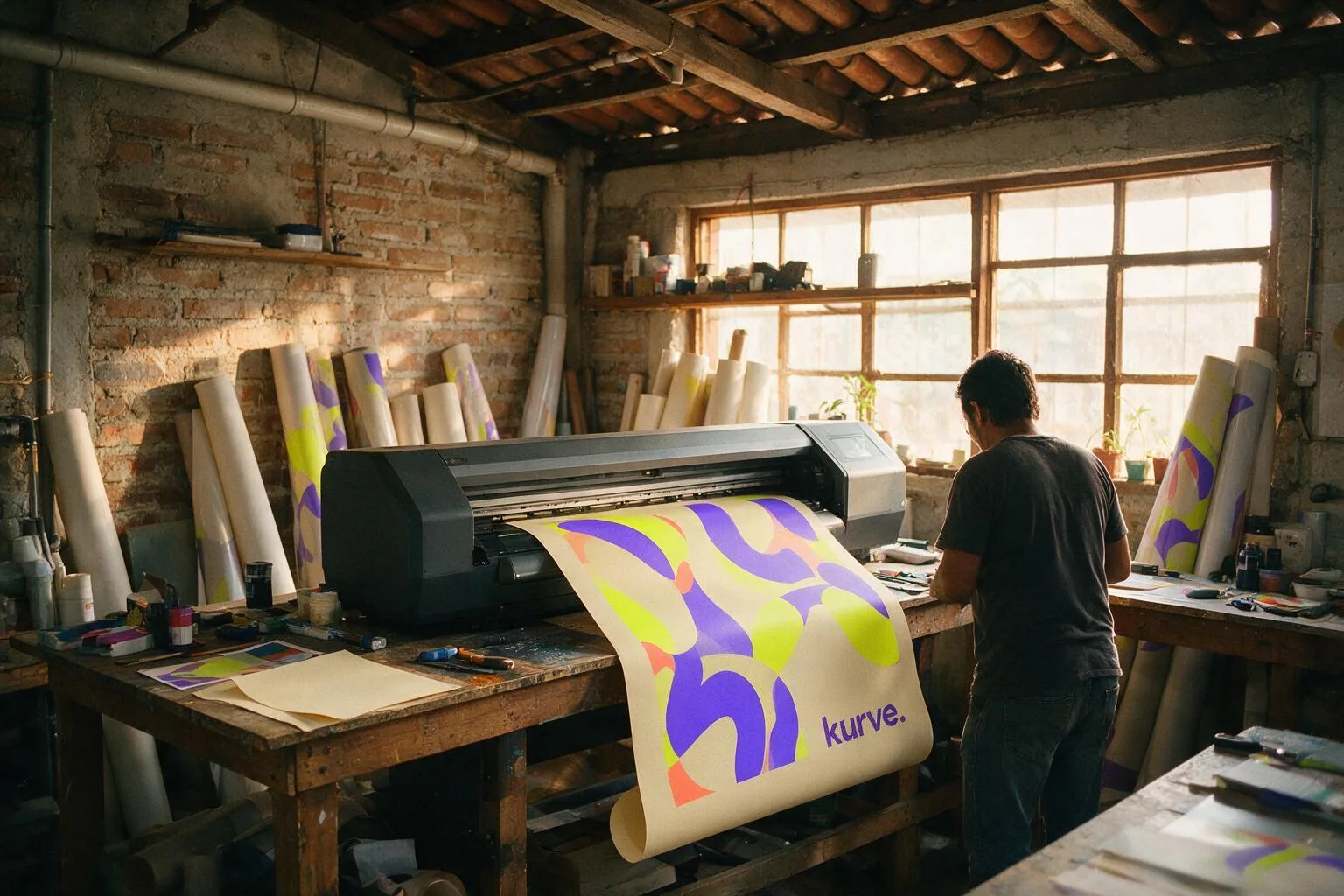 Impresión de una lona de gran formato en el taller
